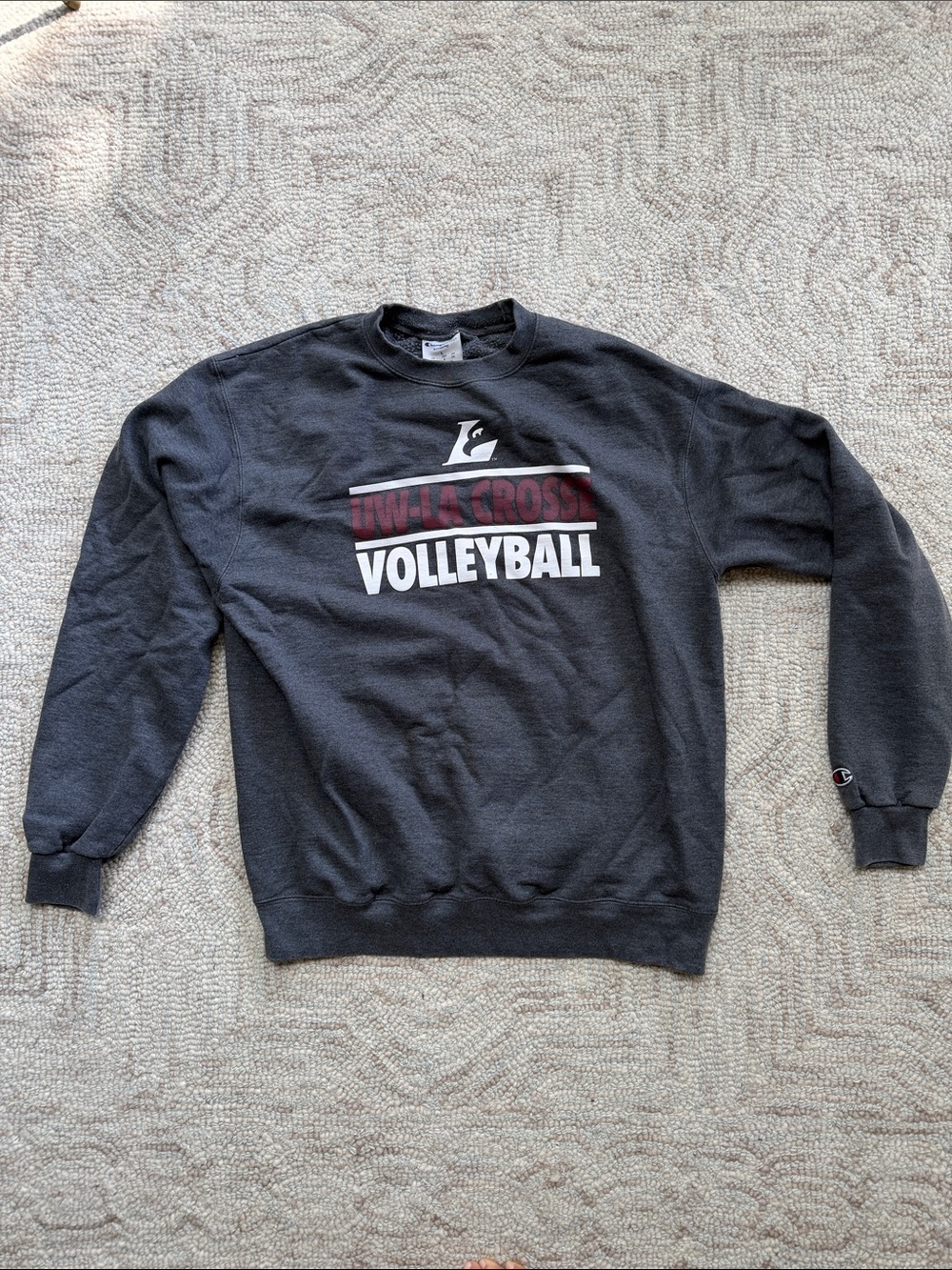 Champion Grey Heather Crewneck with UW Lacrosse Volleyball